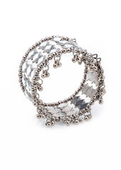 Ghungroo Beaded OXIDISED SILVER-PLATED Mirror CUFF BRACELET