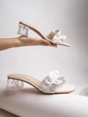 detailed Strap Stylish White Block Heels For Women & Girls