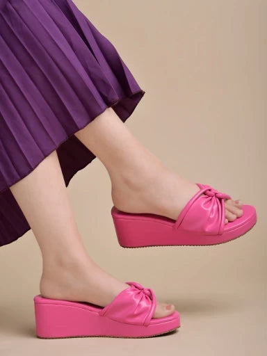 Shoetopia Stylish Crisscross Pink Wedges for Women & Girls