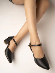 Women's & Girl's Black Solid Backstrap Block Heels Pumps