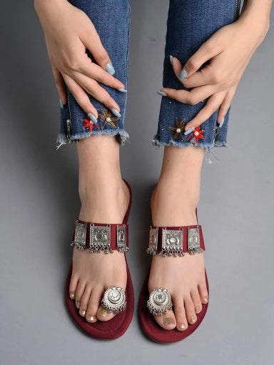 Ethnic Jewel Detailed Cherry Flats For Women & Girls