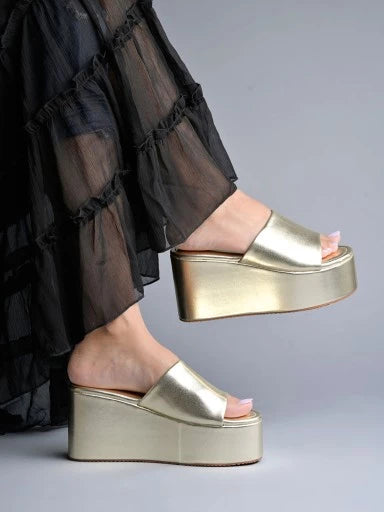 Embellished Golden Platform Heels For Women & Heels