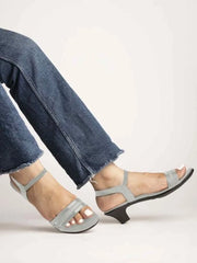 Womens & Girls Grey Embellished Kitten Heels