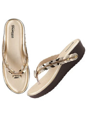 Women Gold-Toned Embellished Comfort Sandals