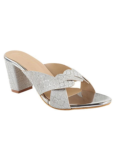 Women's & Girl's Silver Peep Toes Block Heels