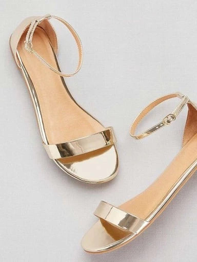 Women Gold-Toned Embellished Open Toe Flats