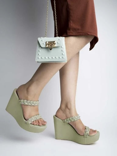 Women & Girls Green Braid Style Wedges