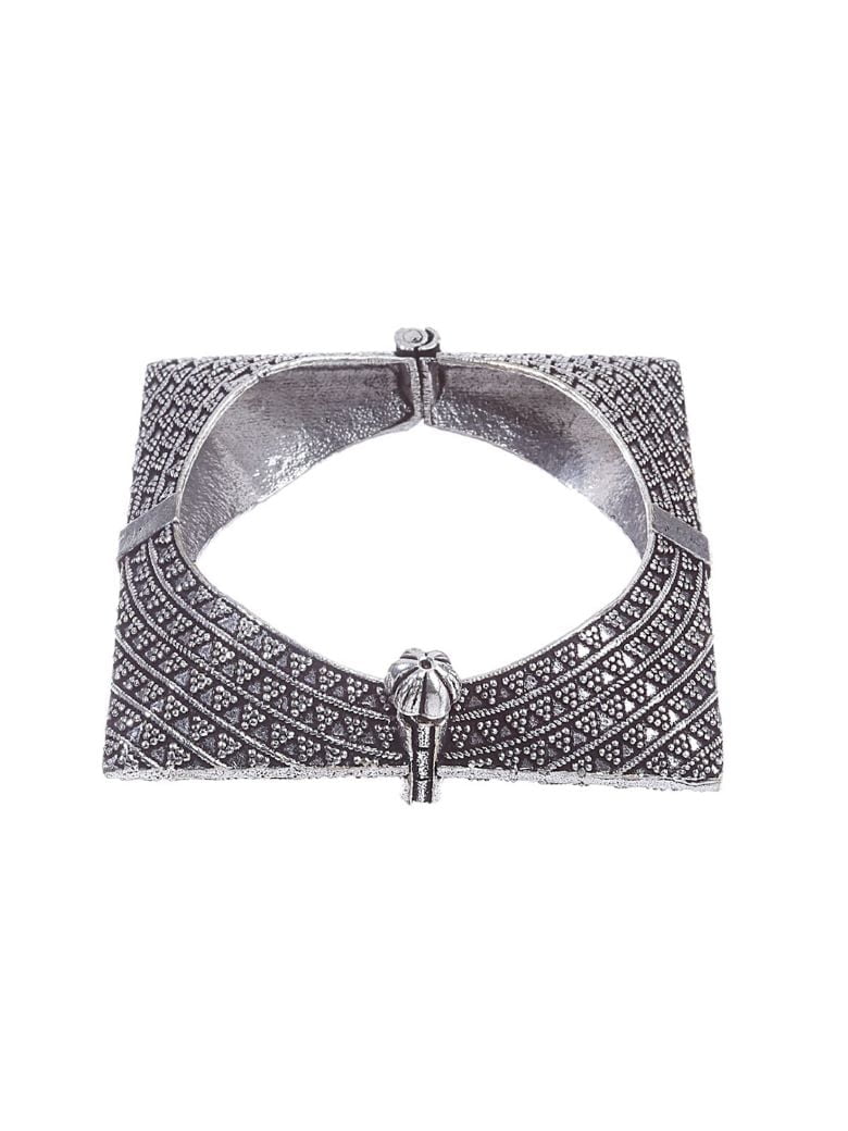 Silver-Toned Brass Oxidized Silver-Plated Bangle-Style Bracelet