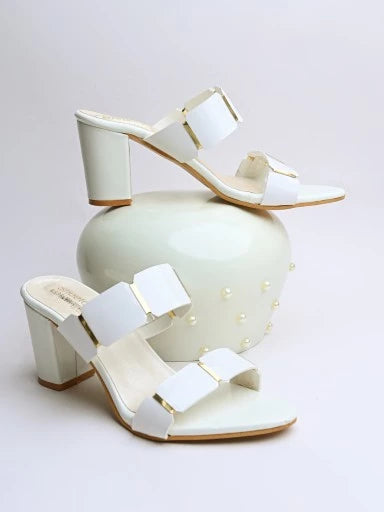 Womens & Girls White Solid Heels