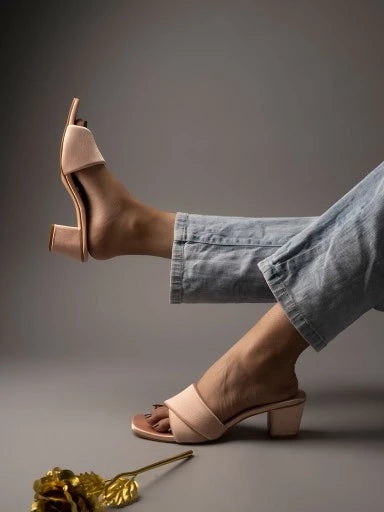 Stylish Solid Rose-Gold Block Heels For Women & Girls