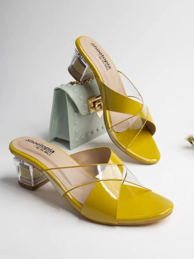 Womens & Girls Yellow Transparent Colourblocked Heels