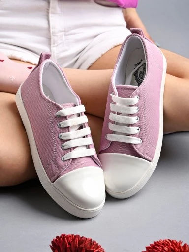 Smart Casual Lace-up Peach Sneakers For Women & Girls