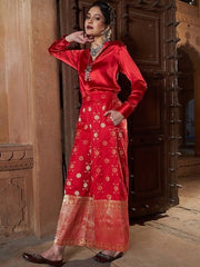 Women Satin Shirt With Self Design Brocade Palazzo