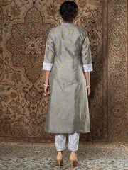 Shae by SASSAFRAS - Women Grey Ethnic Motifs Printed Kurta with Trousers