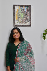 Kota Dupatta- Block Print -Red and Green