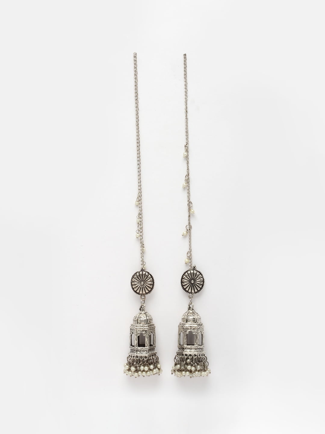 Silver-Toned Contemporary Jhumkas Earrings