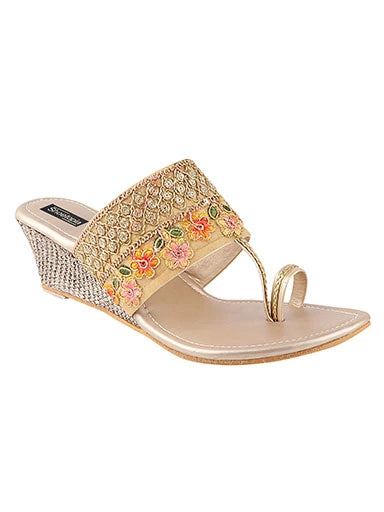 Women's & Girl's Gold Woven Design Wedges Heels