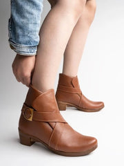 Stylish side buckle detailing Tan Boot For Women & Girls