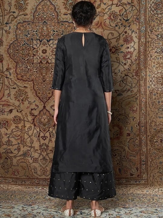 Women Black Mirror Work Kurta with Palazzos