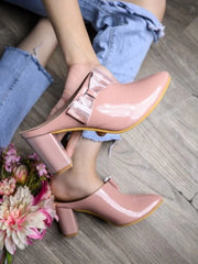 Womens & Girls Peach Block Mules with Bows