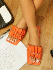 Chain Detailed Casual Orange Flats For Women & Girls