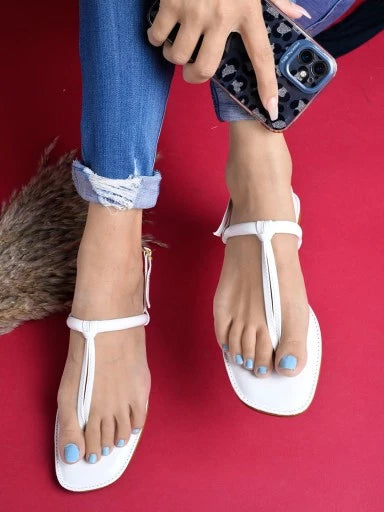 Solid Backstrap Casual White Flat Sandals For Women & Girls