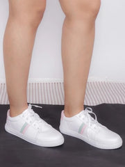 Womens & Girls Lace-Up White Sneakers