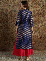 Women Navy Blue Floral Printed Kurta with Palazzo