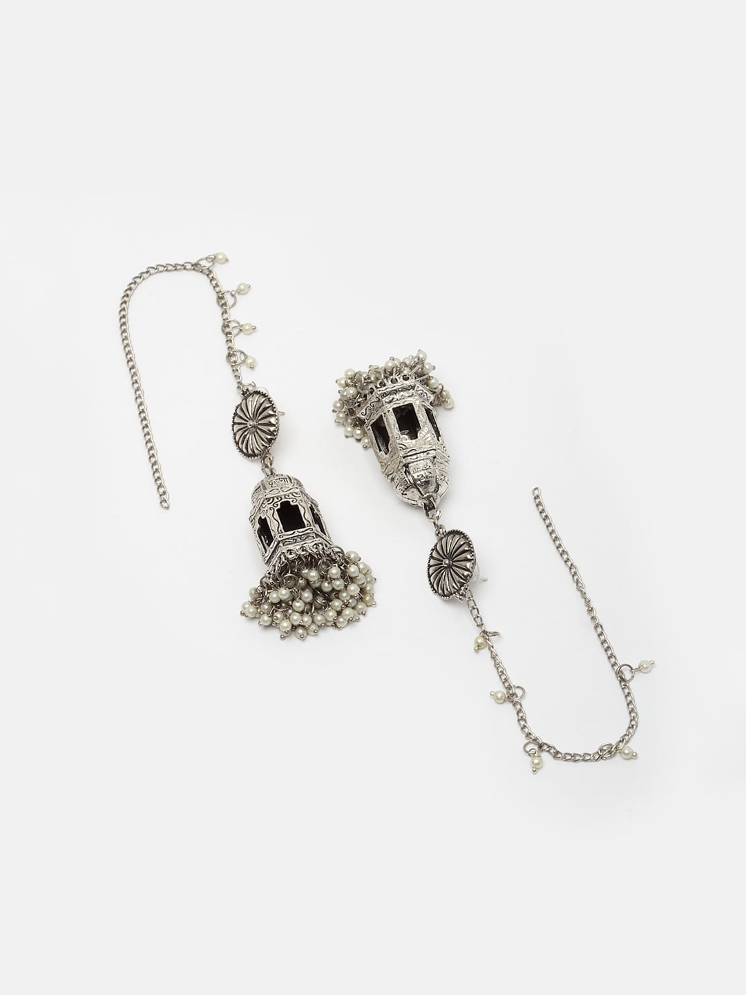 Silver-Toned Contemporary Jhumkas Earrings