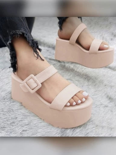 Fashionable Cream Platform Heels For Women & Girls