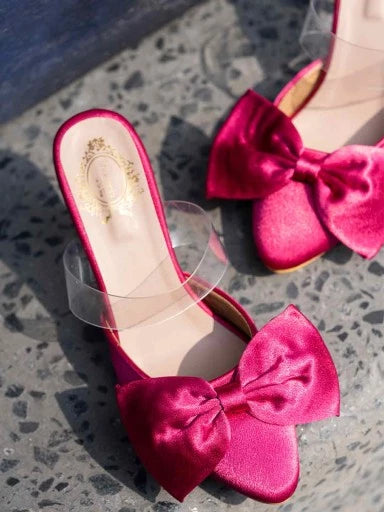 Women & Girls Stylish Butterfly Knot Detail Pink Pumps