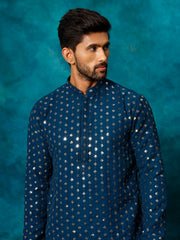 Men's Navy Blue Georgette Kurta Pyjama Set