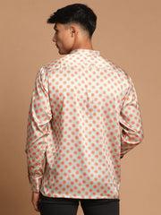 Men's Multicolored-Base-Mint Satin Ethnic Shirt