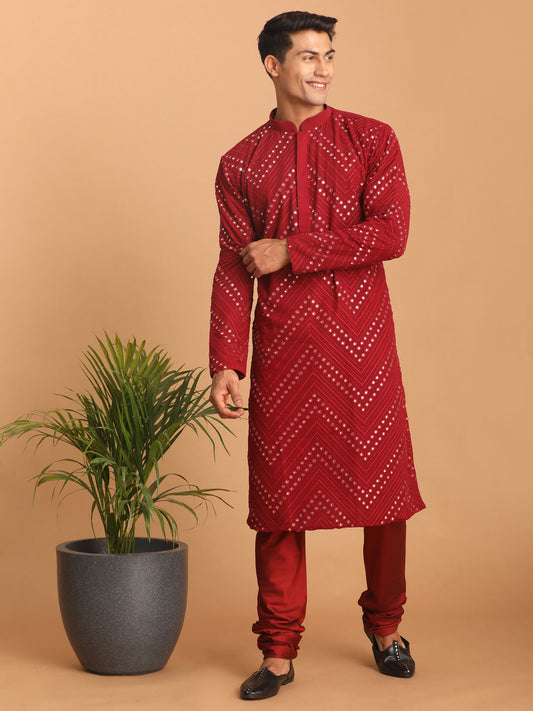 Men's Maroon Georgette Kurta Pyjama Set