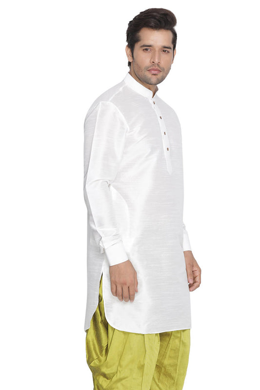 Men's White Silk Blend Kurta