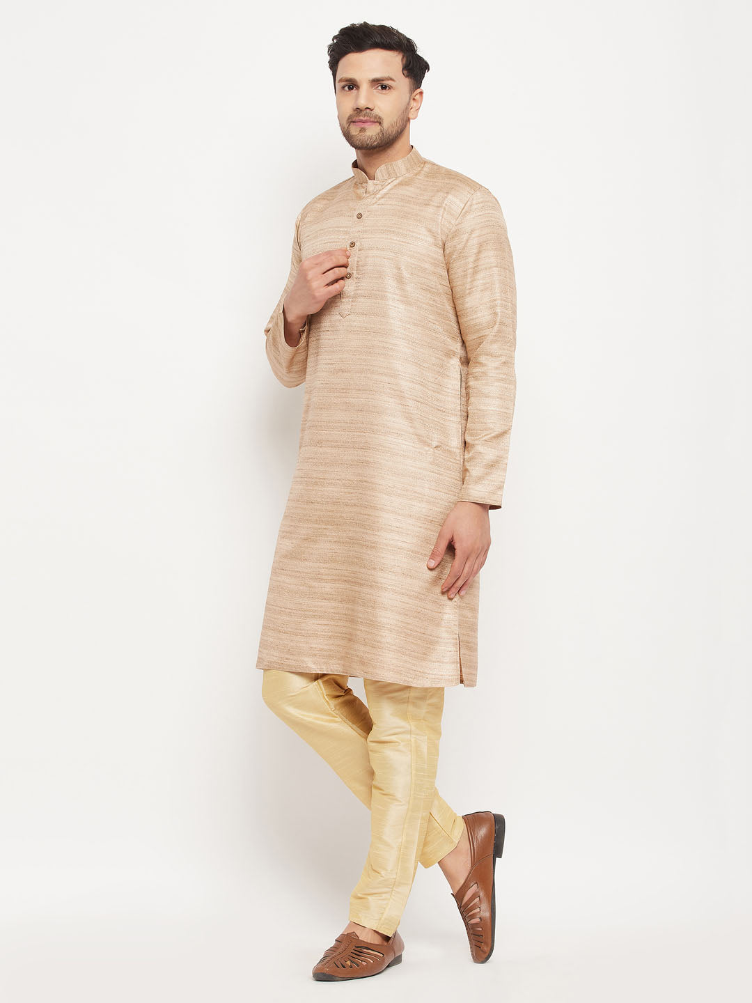 Men's Beige Silk Blend Kurta