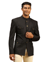 Men's Black Silk Blend Jodhpuri