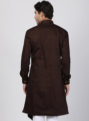 Men Brown Cotton Cotton Satin Kurta