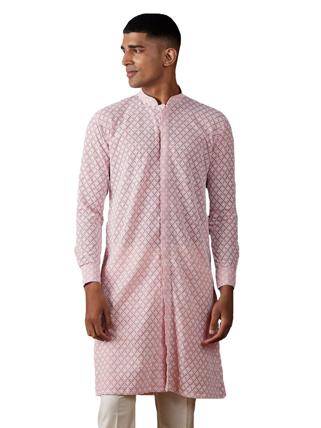 Men's Pink Georgette Kurta