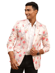 Men's Peach Printed Satin Twill Blazer