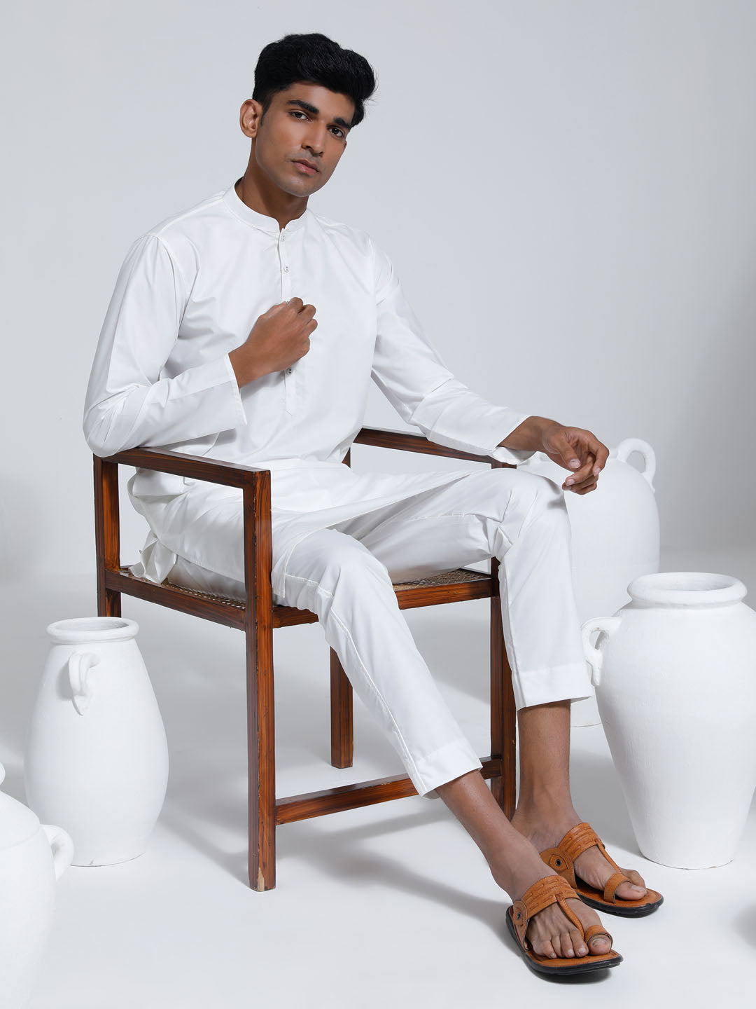 Men's White Cotton Silk Kurta