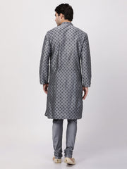 Men Grey Cotton Blend Kurta Pyjama Set