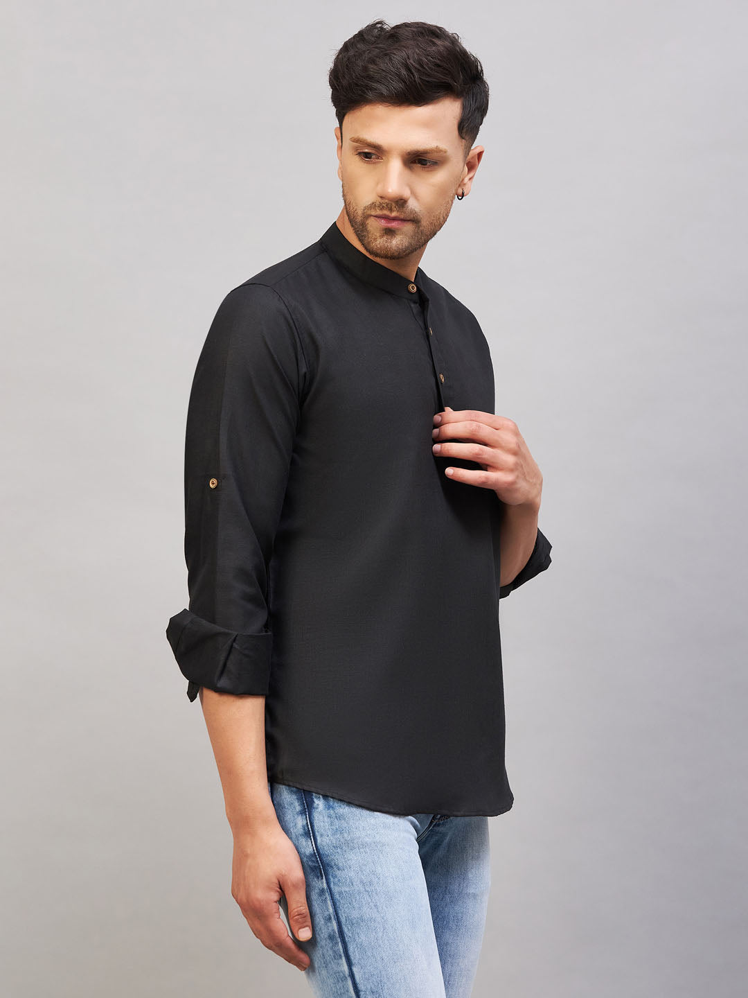 Men's Black Cotton Blend Kurta