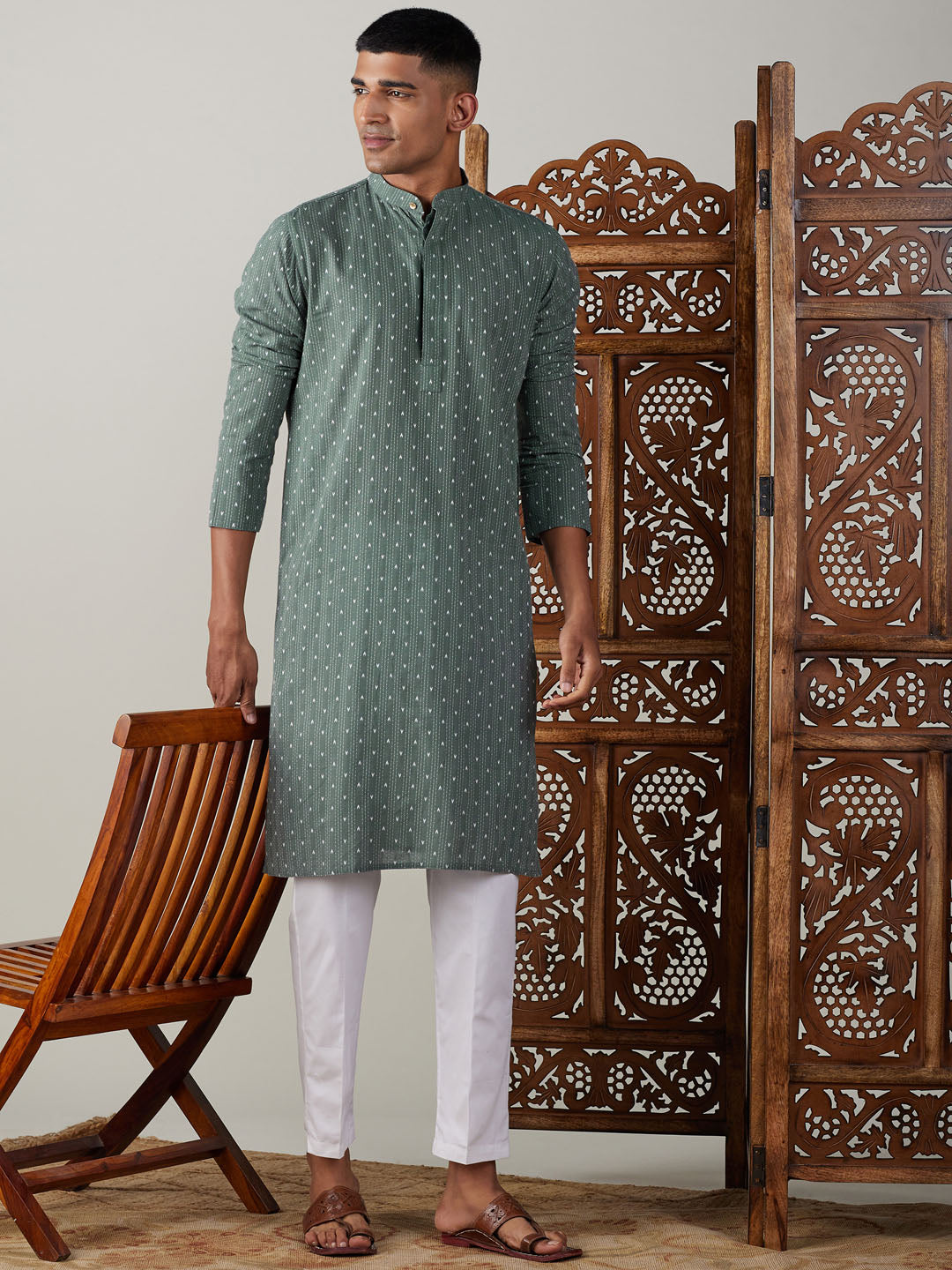 Men's Green Cotton Kurta