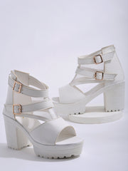 Shoetopia White Platform Peep Toes with Buckles