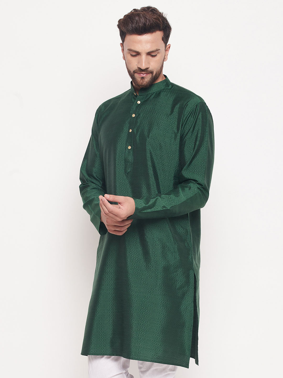 Men Green Silk Blend Kurta