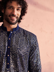 Men's Navy Blue Georgette Kurta