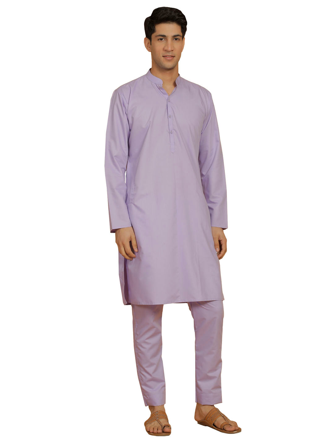 Men's Lavender Cotton Silk Kurta And Pyjama Set