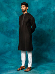 Men's Black And White Cotton Blend Kurta Pyjama Set