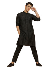 Men's Black Viscose Kurta And Pyjama Set